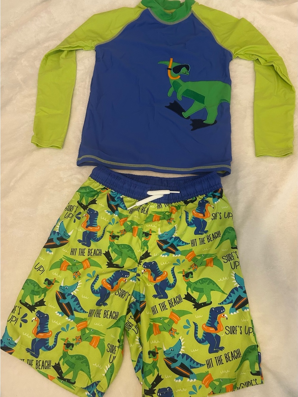 NWOT Gymboree Blue & Lime Dino Surf Swim Set